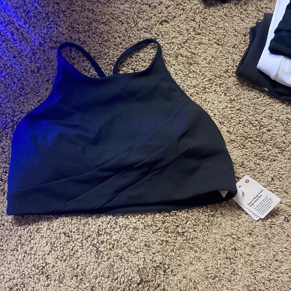 Lululemon Flow Y Wrap-Front High Neck Bra, Black, Size 8